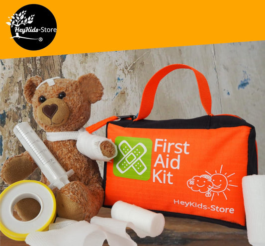 Erste Hilfe Set für Kinder, Baby bis Jugendlicher, 82 Teile, Verbandmaterial CE-zertifiziert und 100% Made in Germany, für Zuhause und unterwegs.